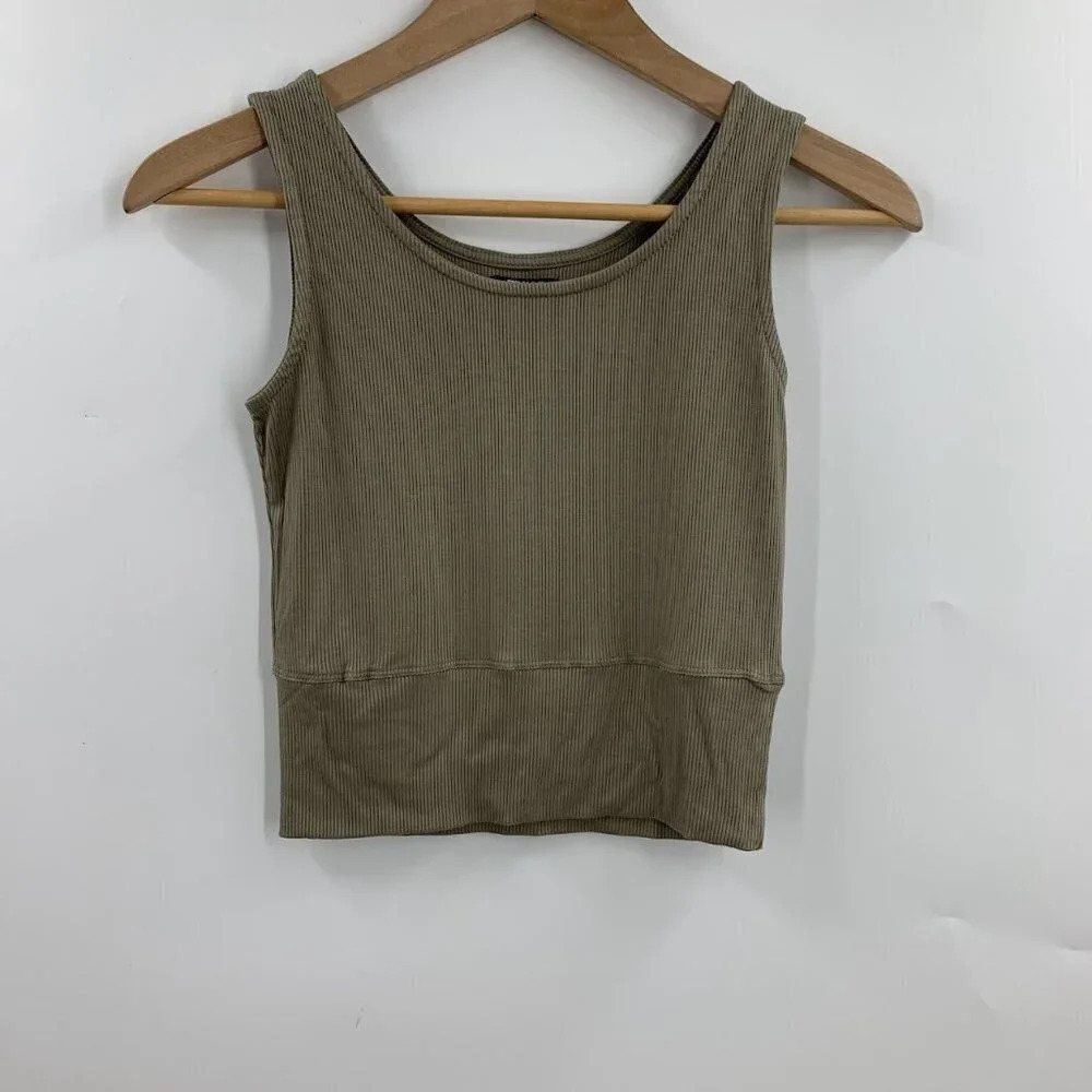 Truce Kids' Rib Crop Tank Top In Olive Size 14 MWT‎